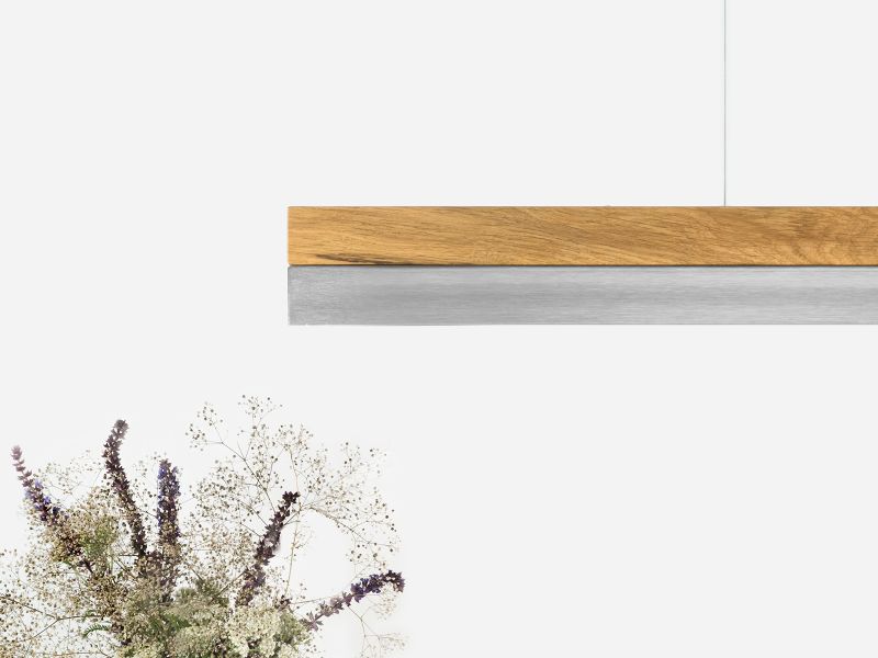 [C1o] Oak Wood & Stainless Steel Pendant 122CM