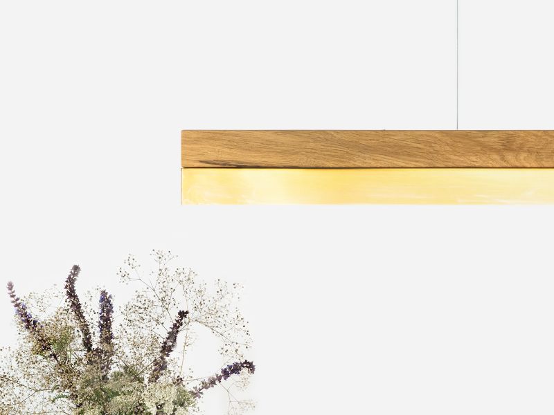 [C1o] Oak Wood & Brass Pendant Light Pendant 122CM