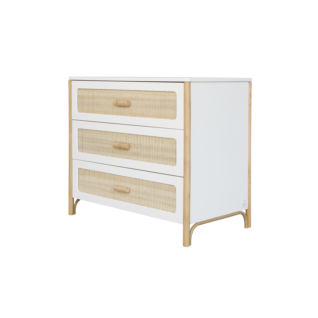Oceania Chest of Drawers - White & Rattan