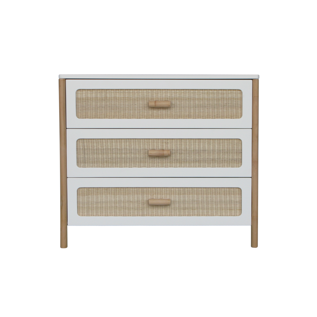 Oceania Chest of Drawers - White & Rattan