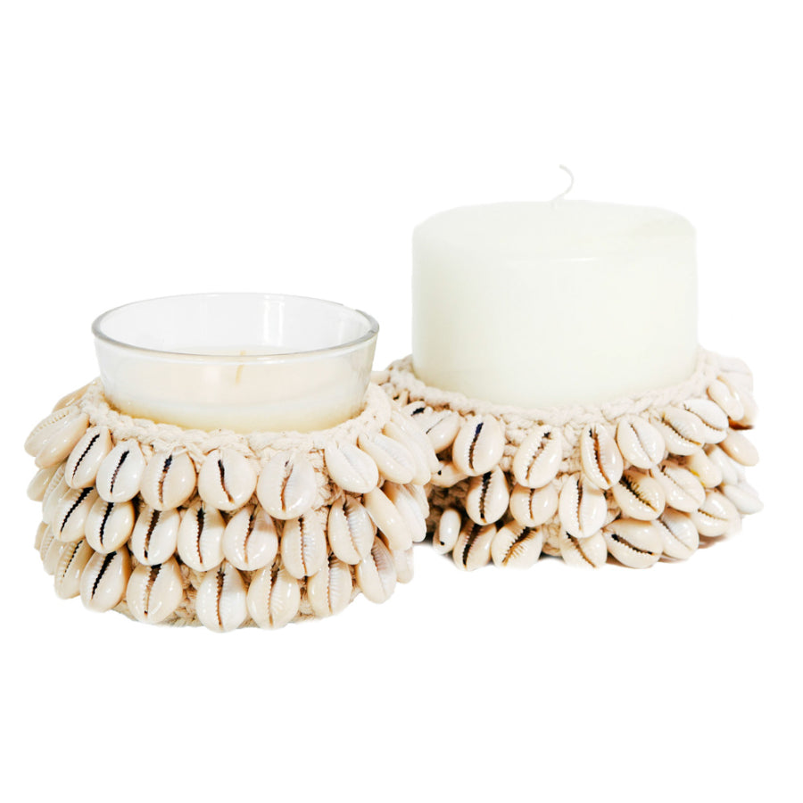 COWRIE Macrame Candle Holder Set of Two