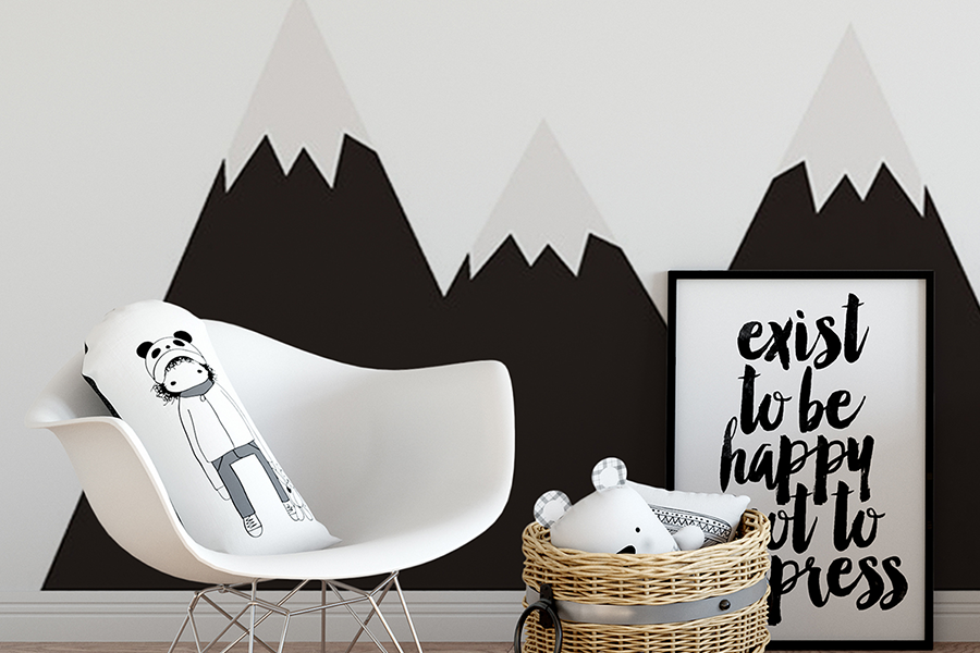 MOUNTAINS BLACK Wallsticker Behind the Bed