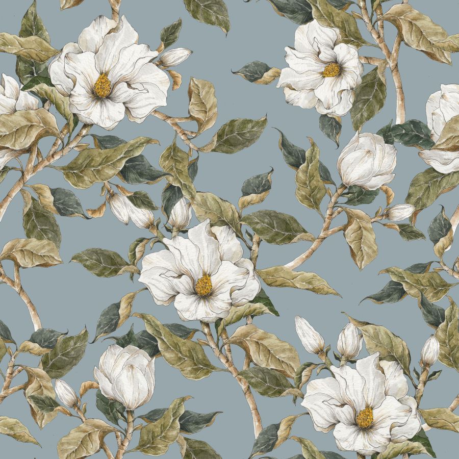Magnolias Blue Wallpaper 50x280CM
