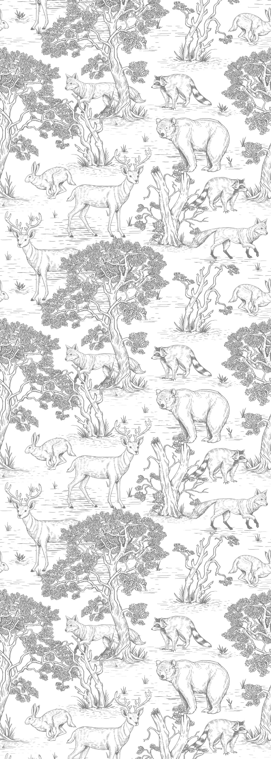 ANIMALS On White Wallpaper  100x280CM