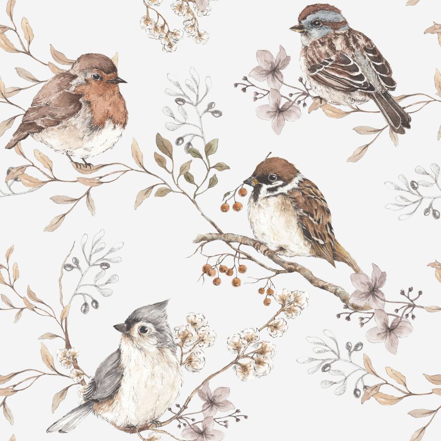 BIRDS WHITE&GRAY Wallpaper 50x280CM