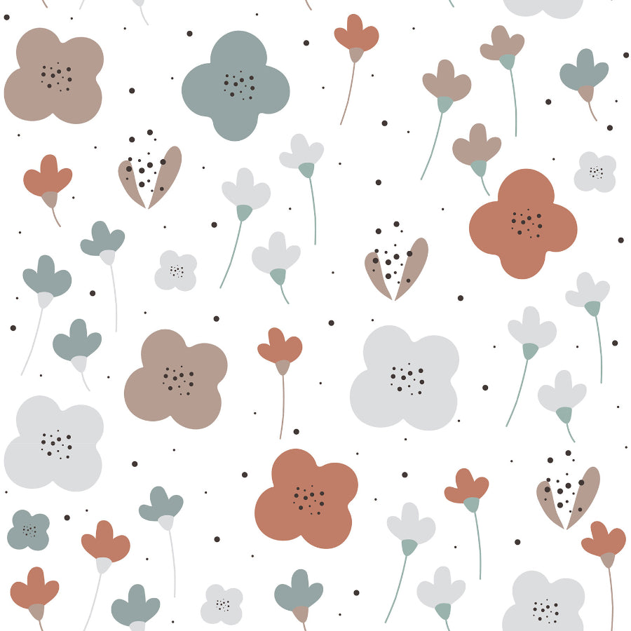 Oldschood Graphic Flower Pattern On White Wallpaper 50x280CM