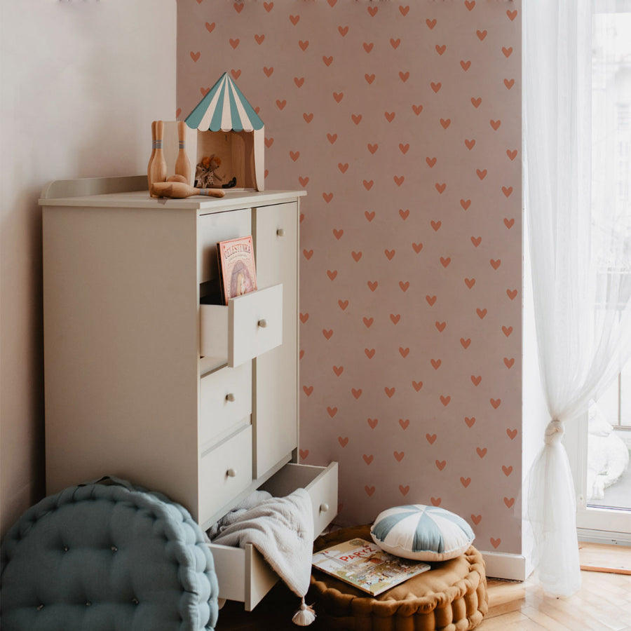 Pink Hearts On Red Brick Wallpaper 50x280CM
