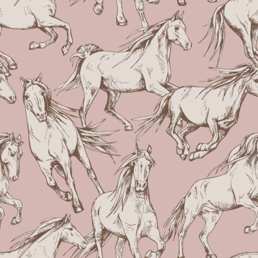HORSES Pink Wallpaper 100x280CM