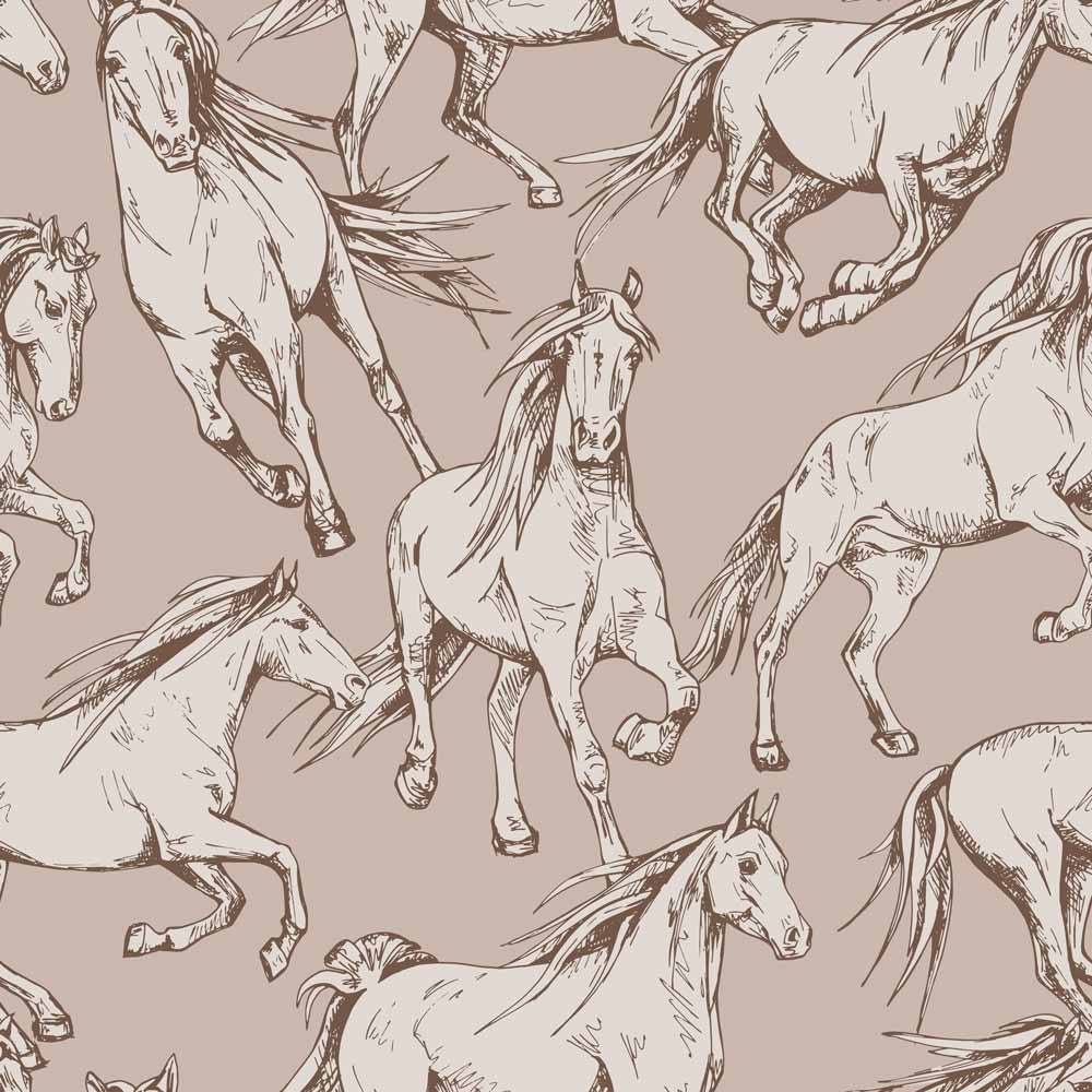 HORSES Beige Wallpaper 100x280CM