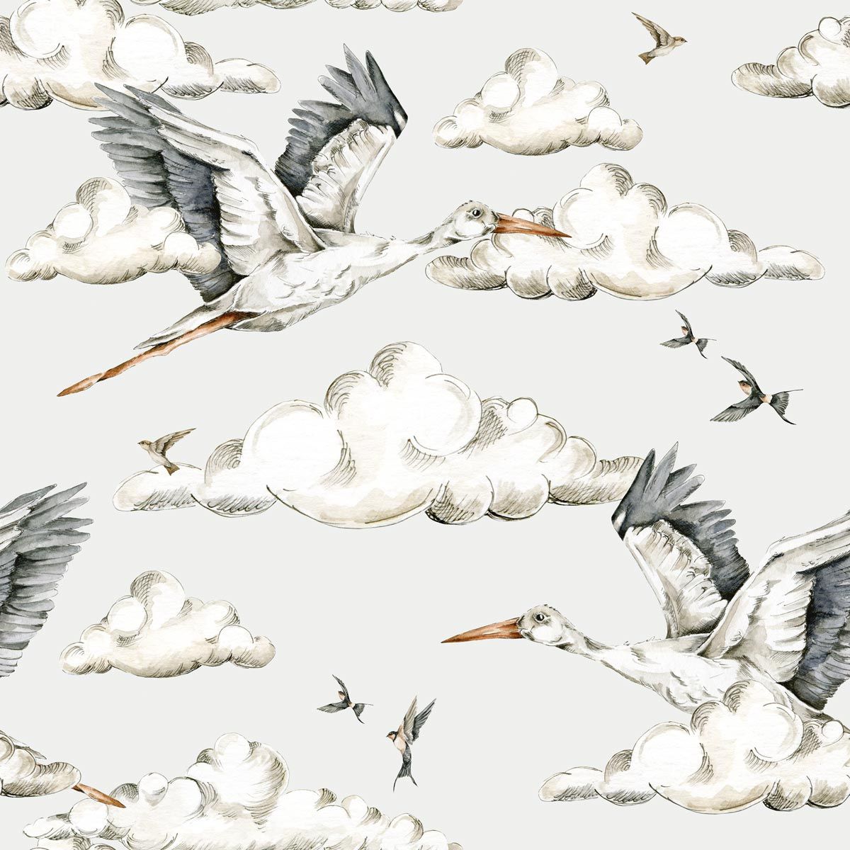 STORKS In The Clouds Wallpaper 100x280CM