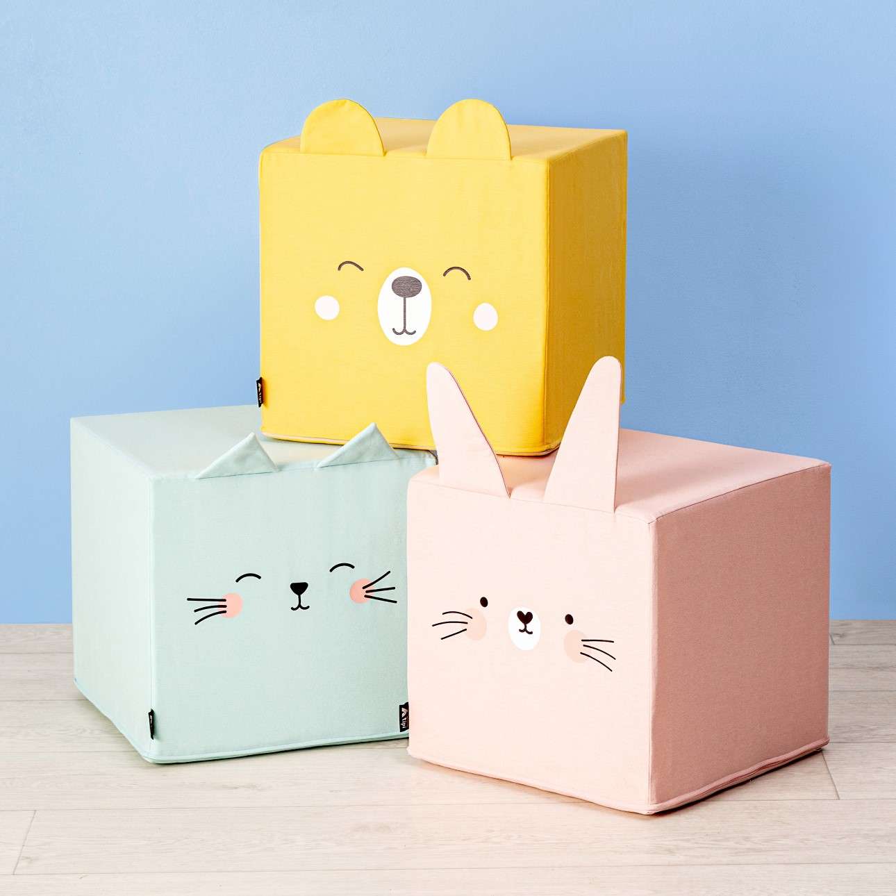 Rainbow Kitty cube pouf - 40x40 - green