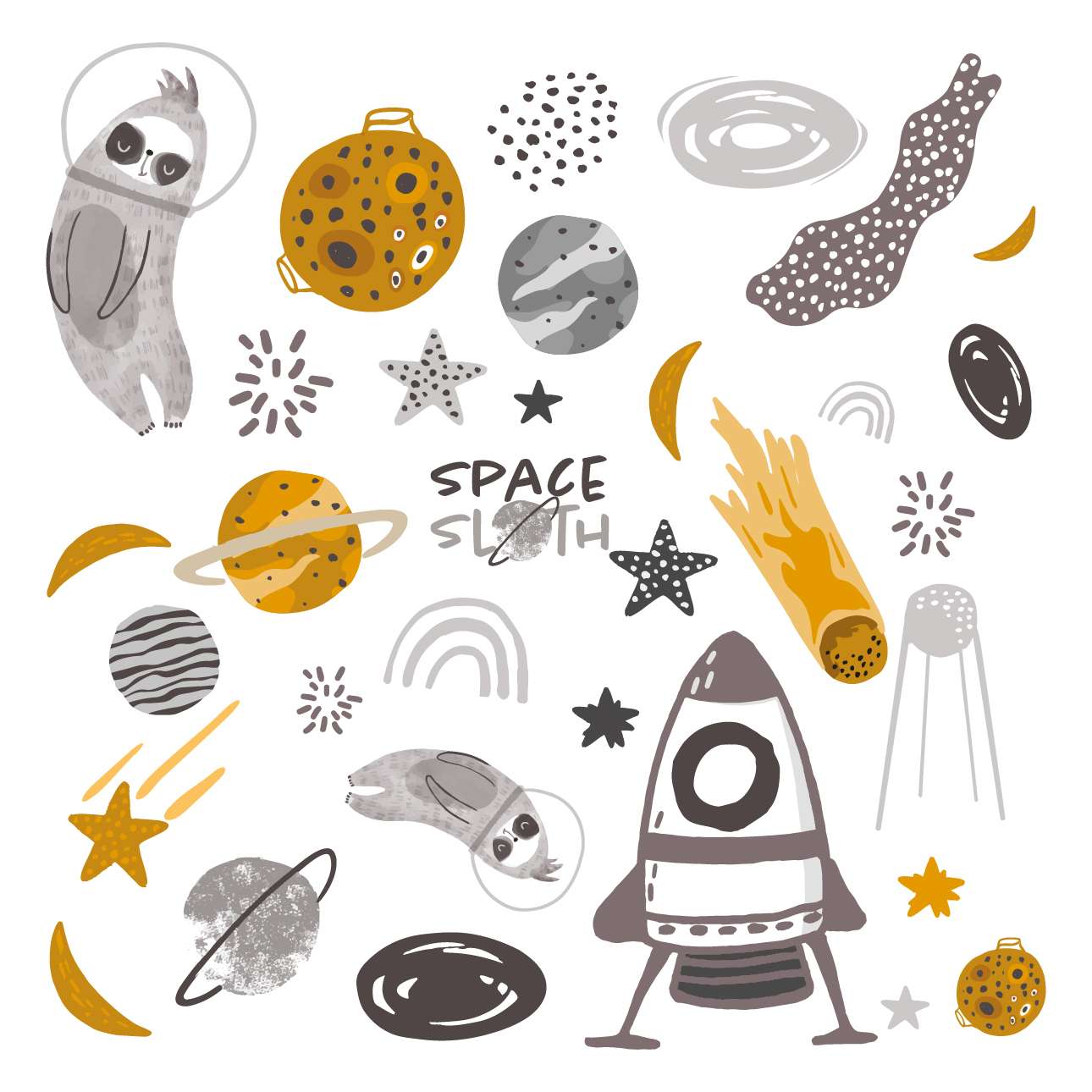 Space Sloth Sticker Set 100x100 cm
