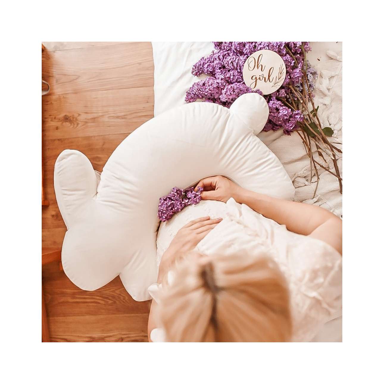 Velvet Bunny cream nursing pillow